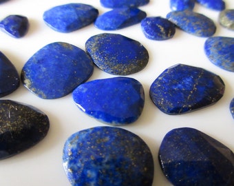 5 Pieces Huge 14mm to 20mm Natural AAA Lapis Lazuli Rose Cut Faceted Flat Back Loose Cabochons Sku-RC117