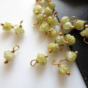 10 Pieces Natural Yellow Raw Rough Uncut Diamond 925 Sterling Silver Wire Wrapped Rondelle Beads, 3mm Raw Diamond Jewelry Hangings, DDS598/4