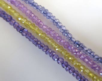 Amethyst/Iolite/Yellow Sapphire Color Coated Quartz Crystal Faceted Rondelle Beads, 3mm To 3.5mm Quartz Beads, 13 Inch Strand, GDS996