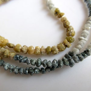 2mm To 3mm Rough Diamond Beads, Blue Yellow White Conflict Free Diamonds, Natural Raw Uncut Diamond Beads, Sold As 8/16 Inch Strand