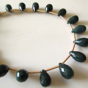 Green Corundum/Emerald Tear Drop Briolette Beads, Emerald Faceted Drop Beads, 10mm to 12mm Emerald Tear Drop Beads, Emerald Stone, GDS1160