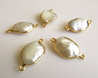 5 Pieces/20 Pieces Pearl Connectors, 925 Sterling Silver Vermeil Gold Pearl Connectors, 15-18mm Pearl Bezel Gemstone Connectors SKU-5360
