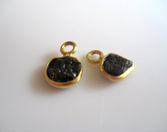 2 PCs Single Loop Black Diamond Connectors, Gold Vermeil, 925 Silver Connectors, Rough Diamond, Raw Diamond, 7mm Each Approx