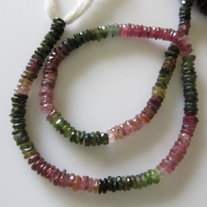 Faceted Tourmaline Heishi Beads, Pink Green Tourmaline Tyre Rondelle Beads, 5.5mm Each, 13.5 Inch Strand, GDS28