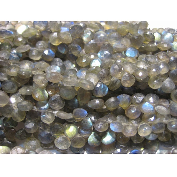 Labradorite Beads, Blue Fire Gem Stone, 8mm Beads, Heart Briolettes, Faceted Stone, 22 Pieces