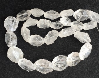 Rough Quartz Crystal Coin Beads, Raw Crystal beads, Hammered Gemstone Beads, 15-24mm Approx, 16 Inch Strand, SKU-RG4