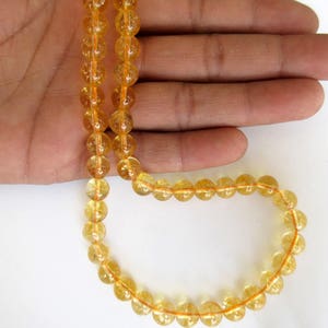 Citrine Large Hole Gemstone beads, 8mm Citrine Smooth Round Beads, Drill Size 1mm, 15 Inch Strand, GDS578 image 4