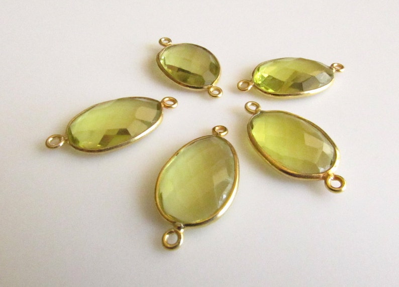 Bezel Connectors SKU- 925 Sterling Silver Vermeil Gold Connectors 5 Pieces Hydro Quartz Jewelry Connectors Lemon Quartz Color