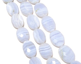 ブルー レース アゲート オーバル ファセット ビーズ、15 mm ～ 22 mm