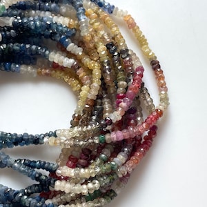 Natural 3mm To 3.5mm/3.5mm To 4mm Yellow Pink Blue Purple Multi Sapphire Faceted Rondelle Beads 17 Inches approx. Strand, GDS1462