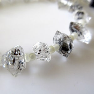 Centre Side Drilled Herkimer Diamond Nugget, Raw Herkimer Diamond Tumble Beads, 7mm To 8mm Each, 12 Inch Strand, GDS742