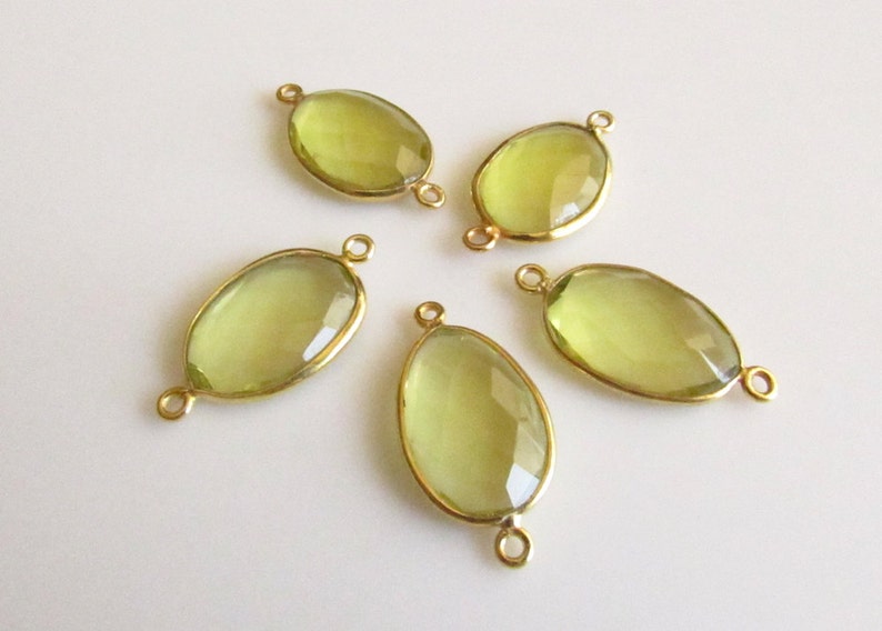 Bezel Connectors SKU- 925 Sterling Silver Vermeil Gold Connectors 5 Pieces Hydro Quartz Jewelry Connectors Lemon Quartz Color
