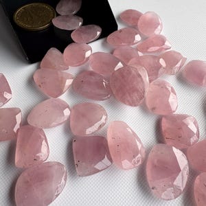 6 Pieces 14mm To 17mm Each Rose Quartz Pink Color Rose Cut Flat Loose Cabochons, Natural Rose Quartz Rose Cut Gemstones loose, RS24 image 6