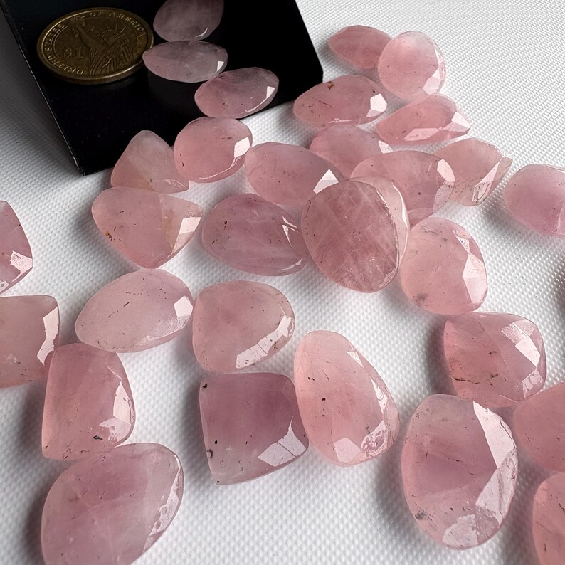 6 Pieces 14mm To 17mm Each Rose Quartz Pink Color Rose Cut Flat Loose Cabochons, Natural Rose Quartz Rose Cut Gemstones loose, RS24 image 6