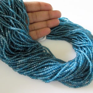3mm Natural Shaded Blue Apatite Faceted Round Rondelles Beads, Excellent Uniform Cut, 13 Inch Strand, GDS504