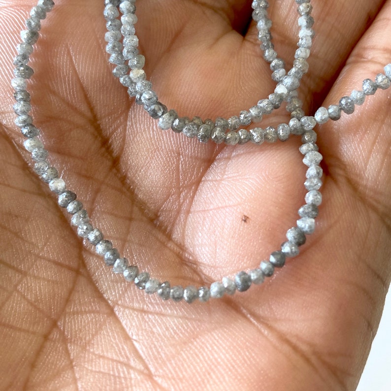 2mm To 2.5mm Grey Raw Uncut Smooth Round Natural Diamond Beads, Conflict Free Gray River Rough Diamond, Sold As 4/8/16 Inch Strand, DDS671/2 image 5