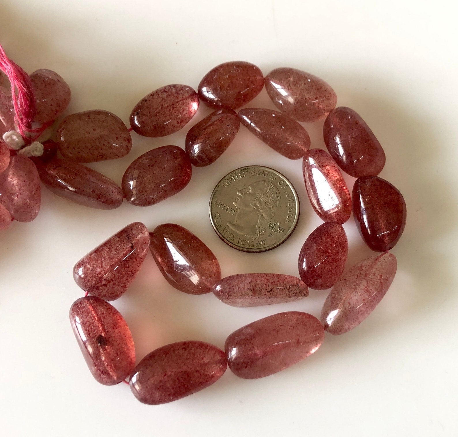 Natural Pink Strawberry Quartz Crystal 7mm Round Gemstone Loose Beads – 16" Strand