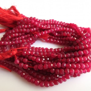 4mm Red Jade Rondelle Beads, Faceted Ruby Red Jade Beads, 13.5 Inch Strand, Sold As 1 Strand/5 Strand/10 Strand, SKU-JA2