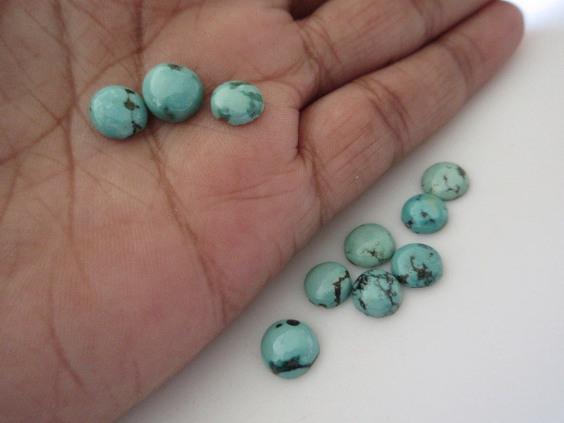 10 Pcs 100/% Natural Tibetan Turquoise Cabochons Wholesale Calibrated Round Turquoise Gemstone 7mm Each SKU-Cl9219