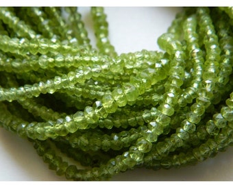 Peridot Rondelles Micro Faceted Beads, Original Peridot Gemstone Rondelle Beads, 3mm Beads, 13.5 Inch Strand, Sold As 5 Strand/50 Strands