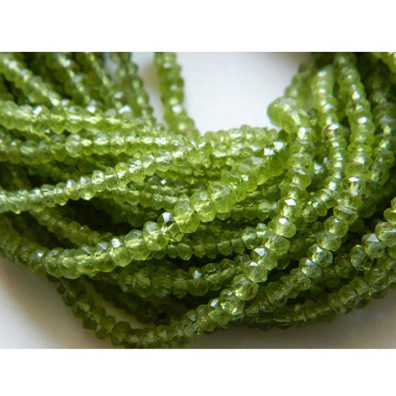 Peridot Rondelles Micro Faceted Beads, Original Peridot Gemstone Rondelle Beads, 3mm Beads, 13.5 Inch Strand, Sold As 5 Strand/50 Strands image 1