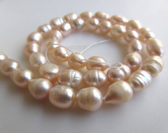 Peach Color Centre Drilled Fresh Water Potato Pearl Beads, High Lustre Fancy Shaped Loose Pearls, 13 Inches, 7mm To 8mm Each, SKU-FP43
