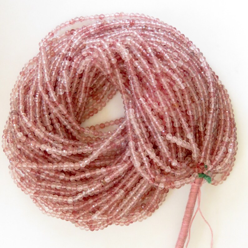 12 Inch Strand 3mm Faceted Strawberry Quartz Round Beads GDS1494 3mm Natural Strawberry Quartz Faceted Round Rondelles Beads
