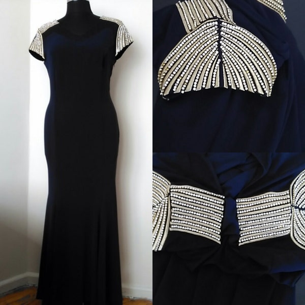 Mother of Bride Dress Navy Blue Long Evening Gown With Cap sleeves V- Necklines Sash Mermaid Dress Size - M-L 12-14