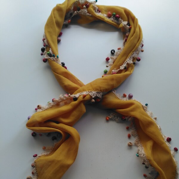 Bohemian scarf   Mustard Cotton Bohochic Headband   Boho Necklace   Hippie Headwrap,HandmadebyNadya