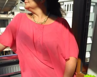 Women's coral colour chiffon poncho/tunic- Mothers day gift-Size -16 -Plus size clothing