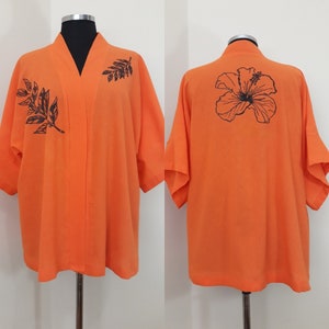 handpainted Leaves and hibiscus raw cotton jacket free size