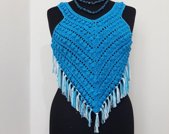 Plus size crochet boho crop top  Hand knit fringe tank-top- Mother's day gift