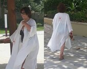 Embellished beach cover-up,   Long kimono cardigan, oversize beach kimono robe,  boho ıvory duster