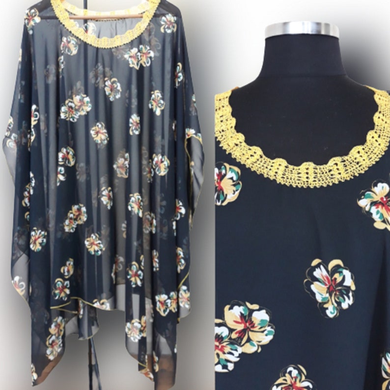 Vestido túnica de gasa de seda con superposición - Elegante poncho fluido - Talla única imagen 4