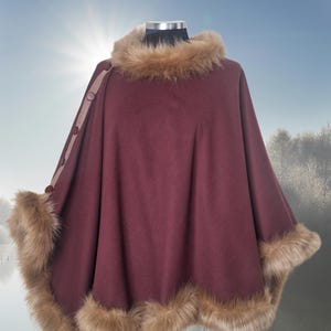 Double face Wrap with Fur Trim – Plus Size 16
soft ,warm real alpaca one side buttoned timeless elegance poncho cape