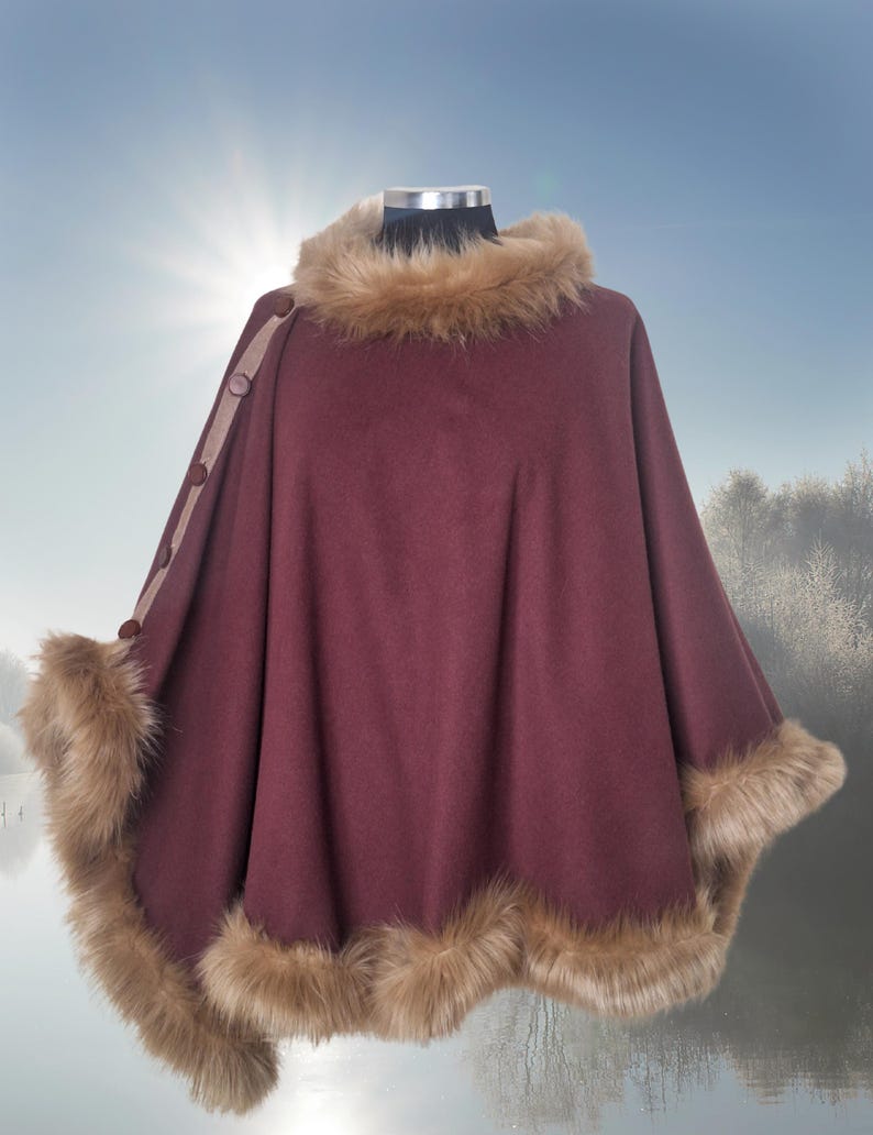 Double face Wrap with Fur Trim – Plus Size 16
soft ,warm real alpaca one side buttoned timeless elegance poncho cape