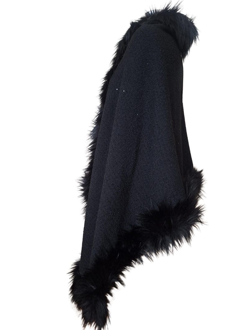 Luxury Gothic Shimmery Shawl Wrap with Fur Trim image 9