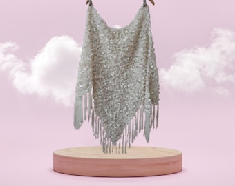 Hand knit  Ivory Triangle Shawl, Bridal Shawl