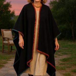 Alpaca ruana, wrap,   Reversible Large shawl - Poncho -Unisex- Plus size clothing