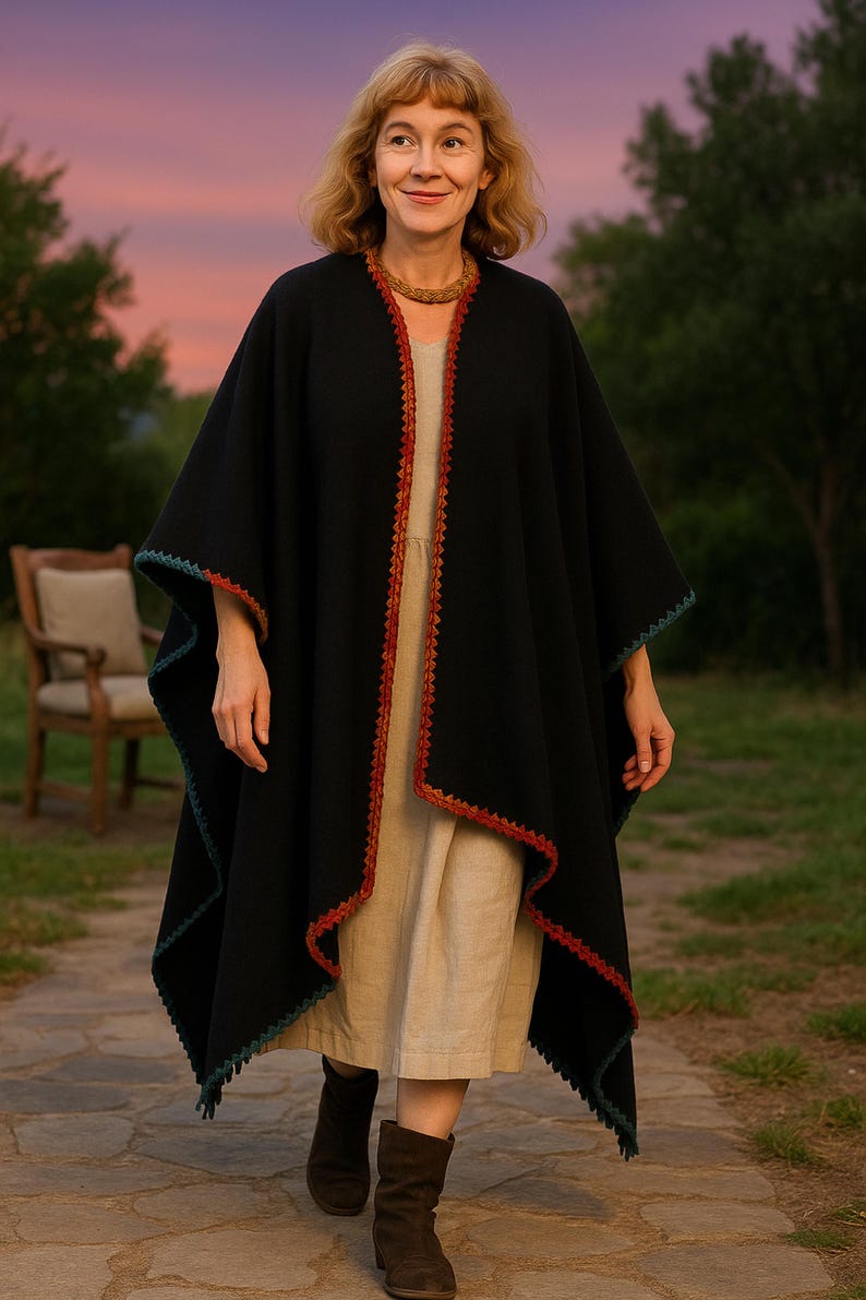 Baby Alpaca Ruana Poncho -accented Crochet Cape, Shawl, Wrap -unisex ...