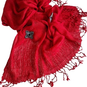 Red chenille hand woven scarf, shawl-Mother's day gift image 5