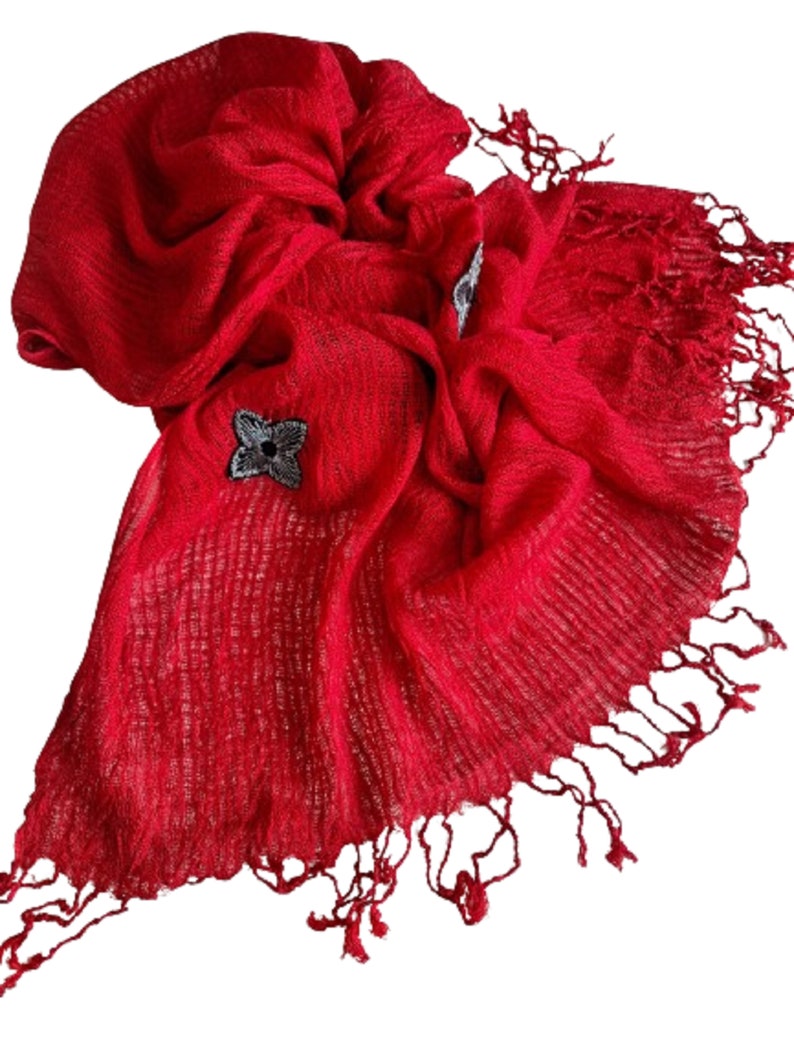 Red chenille hand woven scarf, shawl-Mother's day gift image 5