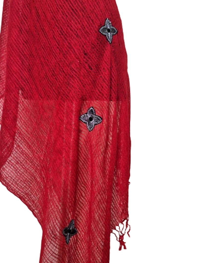 Red chenille hand woven scarf, shawl-Mother's day gift image 6