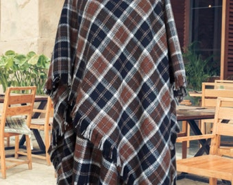 Merino wool plaid thick long cape ,ruana, cloak 100% Wool - Unisex  plus size Clothing