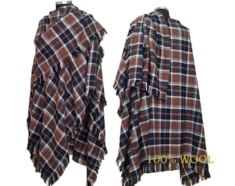 Merino wool plaid thick long cape ,ruana, cloak 100% Wool - Unisex  plus size Clothing