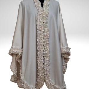 Luxurious Ivory Cashmere Cape, Shawl with Lavish Trim -One size fits all image 9