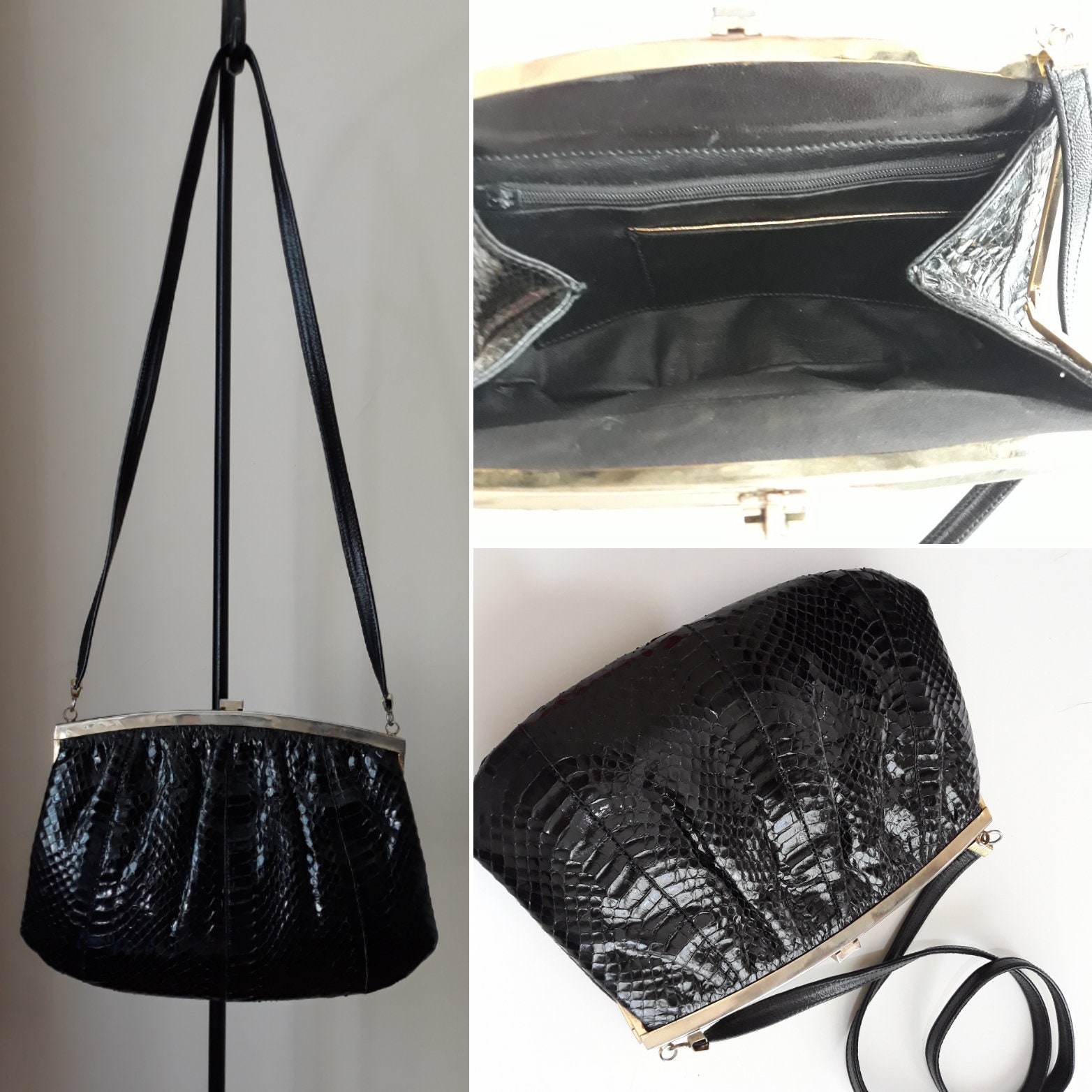 Genuine Snakeskin Handbag Black Crossbody Bag Women Purse - Etsy