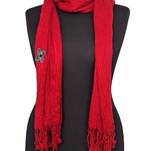 Red chenille hand woven scarf, shawl-Mother's day gift image 4