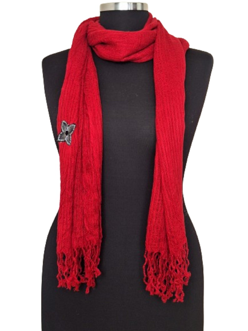 Red chenille hand woven scarf, shawl-Mother's day gift image 4