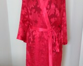 Mother's Day Gift, Semi Sheer Red Lace Floral Peignoir Robe,  Size US 14/16